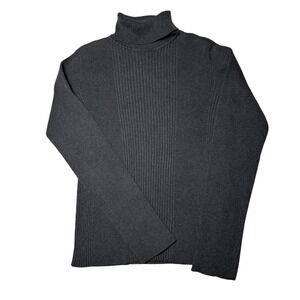Jones New York Gray Sport Ribbed Preppy Turtleneck Sweater L Cotton 90s Inspired